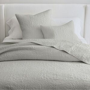 New Pottery Barn Belgian Flax Linen Floral Stitch Quilted Euro Sham, Smoke Gray